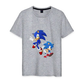 Мужская футболка хлопок с принтом Sonic (Соник) в Тюмени, 100% хлопок | прямой крой, круглый вырез горловины, длина до линии бедер, слегка спущенное плечо. | Тематика изображения на принте: retro | sega | sonic
