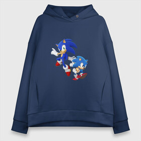 Женское худи Oversize хлопок с принтом Sonic (Соник) в Тюмени, френч-терри — 70% хлопок, 30% полиэстер. Мягкий теплый начес внутри —100% хлопок | боковые карманы, эластичные манжеты и нижняя кромка, капюшон на магнитной кнопке | retro | sega | sonic