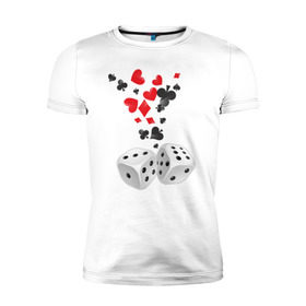 Мужская футболка премиум с принтом Игральные кости в Тюмени, 92% хлопок, 8% лайкра | приталенный силуэт, круглый вырез ворота, длина до линии бедра, короткий рукав | бубны | казино | карты | кости | крести | пики | покер | туз | червы