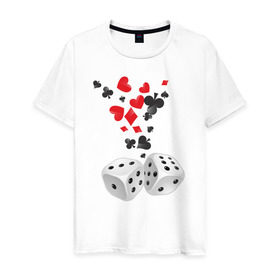 Мужская футболка хлопок с принтом Игральные кости в Тюмени, 100% хлопок | прямой крой, круглый вырез горловины, длина до линии бедер, слегка спущенное плечо. | бубны | казино | карты | кости | крести | пики | покер | туз | червы