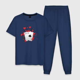 Мужская пижама хлопок с принтом Четыре туза в Тюмени, 100% хлопок | брюки и футболка прямого кроя, без карманов, на брюках мягкая резинка на поясе и по низу штанин
 | казино | карты | покер | туз