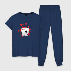 Женская пижама хлопок с принтом Четыре туза в Тюмени, 100% хлопок | брюки и футболка прямого кроя, без карманов, на брюках мягкая резинка на поясе и по низу штанин | казино | карты | покер | туз