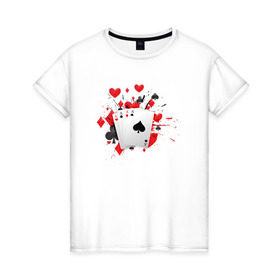 Женская футболка хлопок с принтом Четыре туза в Тюмени, 100% хлопок | прямой крой, круглый вырез горловины, длина до линии бедер, слегка спущенное плечо | Тематика изображения на принте: казино | карты | покер | туз