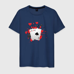 Мужская футболка хлопок с принтом Четыре туза в Тюмени, 100% хлопок | прямой крой, круглый вырез горловины, длина до линии бедер, слегка спущенное плечо. | Тематика изображения на принте: казино | карты | покер | туз
