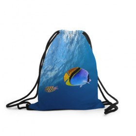 Рюкзак-мешок 3D с принтом Море в Тюмени, 100% полиэстер | плотность ткани — 200 г/м2, размер — 35 х 45 см; лямки — толстые шнурки, застежка на шнуровке, без карманов и подкладки | вода | волна | море | океан | подводный мир | рыба | солнце