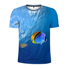 Мужская футболка 3D спортивная с принтом Море в Тюмени, 100% полиэстер с улучшенными характеристиками | приталенный силуэт, круглая горловина, широкие плечи, сужается к линии бедра | Тематика изображения на принте: вода | волна | море | океан | подводный мир | рыба | солнце