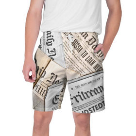 Мужские шорты 3D с принтом Газеты в Тюмени,  полиэстер 100% | прямой крой, два кармана без застежек по бокам. Мягкая трикотажная резинка на поясе, внутри которой широкие завязки. Длина чуть выше колен | Тематика изображения на принте: газеты