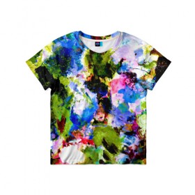 Детская футболка 3D с принтом Абстракция цвета в Тюмени, 100% гипоаллергенный полиэфир | прямой крой, круглый вырез горловины, длина до линии бедер, чуть спущенное плечо, ткань немного тянется | Тематика изображения на принте: масляные краски | разноцветные | яркие краски