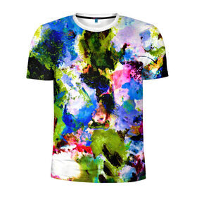 Мужская футболка 3D спортивная с принтом Абстракция цвета в Тюмени, 100% полиэстер с улучшенными характеристиками | приталенный силуэт, круглая горловина, широкие плечи, сужается к линии бедра | Тематика изображения на принте: масляные краски | разноцветные | яркие краски