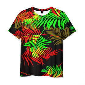 Мужская футболка 3D с принтом Гавайи в Тюмени, 100% полиэфир | прямой крой, круглый вырез горловины, длина до линии бедер | лето | листья