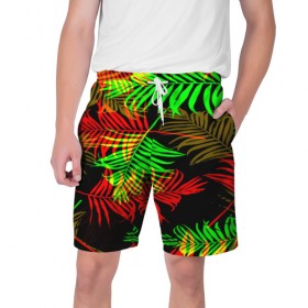 Мужские шорты 3D с принтом Гавайи в Тюмени,  полиэстер 100% | прямой крой, два кармана без застежек по бокам. Мягкая трикотажная резинка на поясе, внутри которой широкие завязки. Длина чуть выше колен | Тематика изображения на принте: лето | листья