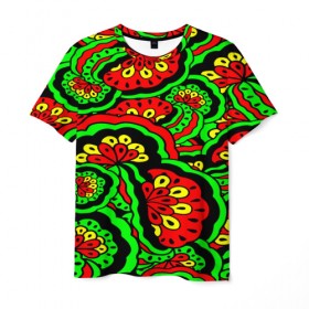 Мужская футболка 3D с принтом Lishow в Тюмени, 100% полиэфир | прямой крой, круглый вырез горловины, длина до линии бедер | зеленый | красный | орнамент | этно | яркий