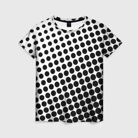 Женская футболка 3D с принтом Белый в горошек в Тюмени, 100% полиэфир ( синтетическое хлопкоподобное полотно) | прямой крой, круглый вырез горловины, длина до линии бедер | горошек | текстура | черный