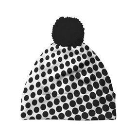 Шапка 3D c помпоном с принтом Белый в горошек в Тюмени, 100% полиэстер | универсальный размер, печать по всей поверхности изделия | Тематика изображения на принте: горошек | текстура | черный