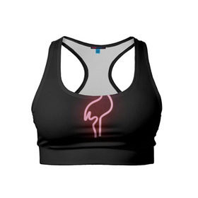 Женский спортивный топ 3D с принтом Светящийся фламинго в Тюмени, 82% полиэстер, 18% спандекс Ткань безопасна для здоровья, позволяет коже дышать, не мнется и не растягивается |  | неон | птицы | фламинго