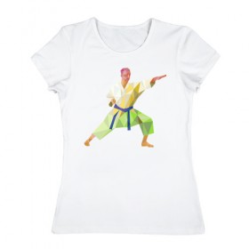 Женская футболка хлопок с принтом Каратист в Тюмени, 100% хлопок | прямой крой, круглый вырез горловины, длина до линии бедер, слегка спущенное плечо | геометрия | каратэ | полигональный | спорт