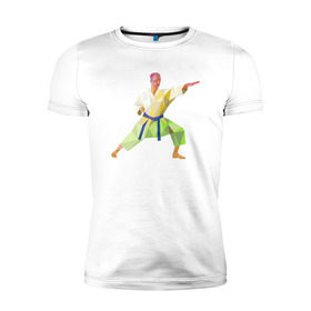 Мужская футболка премиум с принтом Каратист в Тюмени, 92% хлопок, 8% лайкра | приталенный силуэт, круглый вырез ворота, длина до линии бедра, короткий рукав | геометрия | каратэ | полигональный | спорт