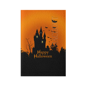 Обложка для паспорта матовая кожа с принтом Halloween в Тюмени, натуральная матовая кожа | размер 19,3 х 13,7 см; прозрачные пластиковые крепления | cat | dark | halloween | вамп | вампир | ведьма | готика | кот | кошка | магия | ночь | тыква | хэллоуин