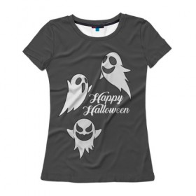 Женская футболка 3D с принтом Halloween в Тюмени, 100% полиэфир ( синтетическое хлопкоподобное полотно) | прямой крой, круглый вырез горловины, длина до линии бедер | cat | dark | halloween | вамп | вампир | ведьма | готика | кот | кошка | магия | ночь | тыква | хэллоуин