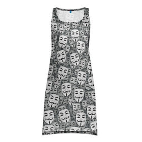 Платье-майка 3D с принтом Анонимусы в Тюмени, 100% полиэстер | полуприлегающий силуэт, широкие бретели, круглый вырез горловины, удлиненный подол сзади. | 