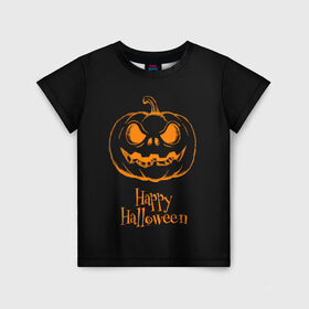 Детская футболка 3D с принтом Halloween в Тюмени, 100% гипоаллергенный полиэфир | прямой крой, круглый вырез горловины, длина до линии бедер, чуть спущенное плечо, ткань немного тянется | cat | dark | halloween | вамп | вампир | ведьма | готика | кот | кошка | магия | ночь | тыква | хэллоуин