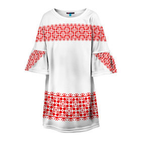 Детское платье 3D с принтом Славянский орнамент (на белом) в Тюмени, 100% полиэстер | прямой силуэт, чуть расширенный к низу. Круглая горловина, на рукавах — воланы | орнамент | россия | славяне | узор