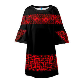 Детское платье 3D с принтом Славянский орнамент (на чёрном) в Тюмени, 100% полиэстер | прямой силуэт, чуть расширенный к низу. Круглая горловина, на рукавах — воланы | орнамент | россия | славяне | узор
