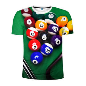 Мужская футболка 3D спортивная с принтом Бильярд в Тюмени, 100% полиэстер с улучшенными характеристиками | приталенный силуэт, круглая горловина, широкие плечи, сужается к линии бедра | кий | стол | шары