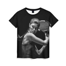 Женская футболка 3D с принтом Ответный удар в Тюмени, 100% полиэфир ( синтетическое хлопкоподобное полотно) | прямой крой, круглый вырез горловины, длина до линии бедер | мяч | новинки | ракетка | спорт | теннис | удар