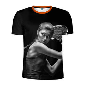 Мужская футболка 3D спортивная с принтом Ответный удар в Тюмени, 100% полиэстер с улучшенными характеристиками | приталенный силуэт, круглая горловина, широкие плечи, сужается к линии бедра | мяч | новинки | ракетка | спорт | теннис | удар