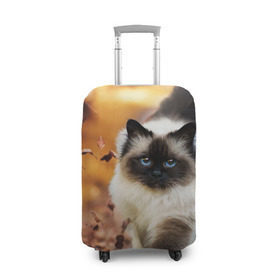 Чехол для чемодана 3D с принтом Котик в листьях в Тюмени, 86% полиэфир, 14% спандекс | двустороннее нанесение принта, прорези для ручек и колес | грация | кот | котик | кошка | листья | осень
