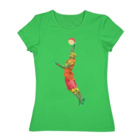 Женская футболка хлопок с принтом Баскетболист 2 в Тюмени, 100% хлопок | прямой крой, круглый вырез горловины, длина до линии бедер, слегка спущенное плечо | баскетбол | геометрия | мяч | спорт