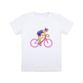 Детская футболка хлопок с принтом Велосипедист в Тюмени, 100% хлопок | круглый вырез горловины, полуприлегающий силуэт, длина до линии бедер | Тематика изображения на принте: 