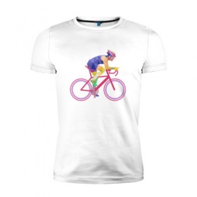 Мужская футболка премиум с принтом Велосипедист в Тюмени, 92% хлопок, 8% лайкра | приталенный силуэт, круглый вырез ворота, длина до линии бедра, короткий рукав | 