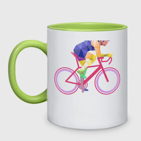 Кружка двухцветная с принтом Велосипедист в Тюмени, керамика | объем — 330 мл, диаметр — 80 мм. Цветная ручка и кайма сверху, в некоторых цветах — вся внутренняя часть | 