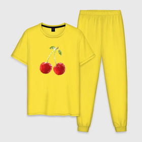 Мужская пижама хлопок с принтом Вишенки в Тюмени, 100% хлопок | брюки и футболка прямого кроя, без карманов, на брюках мягкая резинка на поясе и по низу штанин
 | вишня | отдых | отпуск | тропик | фрукты | ягоды