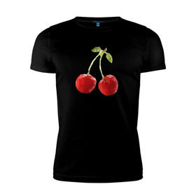Мужская футболка премиум с принтом Вишенки в Тюмени, 92% хлопок, 8% лайкра | приталенный силуэт, круглый вырез ворота, длина до линии бедра, короткий рукав | Тематика изображения на принте: вишня | отдых | отпуск | тропик | фрукты | ягоды