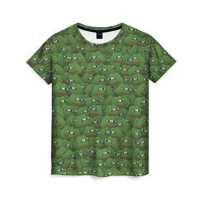 Женская футболка 3D с принтом Грустные лягушки в Тюмени, 100% полиэфир ( синтетическое хлопкоподобное полотно) | прямой крой, круглый вырез горловины, длина до линии бедер | frog | mem | sad | мем