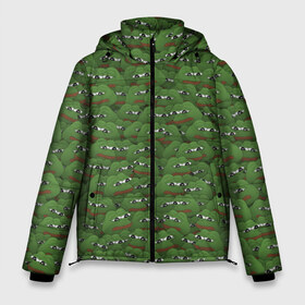 Мужская зимняя куртка 3D с принтом Грустные лягушки в Тюмени, верх — 100% полиэстер; подкладка — 100% полиэстер; утеплитель — 100% полиэстер | длина ниже бедра, свободный силуэт Оверсайз. Есть воротник-стойка, отстегивающийся капюшон и ветрозащитная планка. 

Боковые карманы с листочкой на кнопках и внутренний карман на молнии. | Тематика изображения на принте: frog | mem | sad | мем