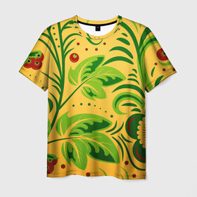 Мужская футболка 3D с принтом Хохлома 5 в Тюмени, 100% полиэфир | прямой крой, круглый вырез горловины, длина до линии бедер | деревня | жар | живопись | новинки | птица | русь | традиции | цветы