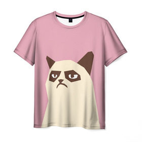 Мужская футболка 3D с принтом Grumpy cat pink в Тюмени, 100% полиэфир | прямой крой, круглый вырез горловины, длина до линии бедер | Тематика изображения на принте: кот | мем | угрюмый