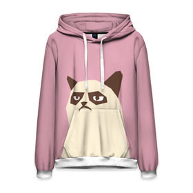 Мужская толстовка 3D с принтом Grumpy cat pink в Тюмени, 100% полиэстер | двухслойный капюшон со шнурком для регулировки, мягкие манжеты на рукавах и по низу толстовки, спереди карман-кенгуру с мягким внутренним слоем. | кот | мем | угрюмый