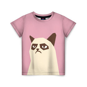 Детская футболка 3D с принтом Grumpy cat pink в Тюмени, 100% гипоаллергенный полиэфир | прямой крой, круглый вырез горловины, длина до линии бедер, чуть спущенное плечо, ткань немного тянется | кот | мем | угрюмый