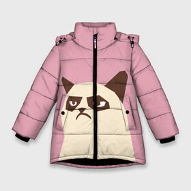 Зимняя куртка для девочек 3D с принтом Grumpy cat pink в Тюмени, ткань верха — 100% полиэстер; подклад — 100% полиэстер, утеплитель — 100% полиэстер. | длина ниже бедра, удлиненная спинка, воротник стойка и отстегивающийся капюшон. Есть боковые карманы с листочкой на кнопках, утяжки по низу изделия и внутренний карман на молнии. 

Предусмотрены светоотражающий принт на спинке, радужный светоотражающий элемент на пуллере молнии и на резинке для утяжки. | кот | мем | угрюмый