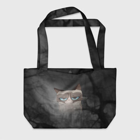 Пляжная сумка 3D с принтом Grumpy Cat в Тюмени, 100% полиэстер | застегивается на металлическую кнопку; внутренний карман застегивается на молнию. Стенки укреплены специальным мягким материалом, чтобы защитить содержимое от несильных ударов
 | кот | мем | угрюмый