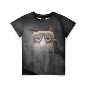 Детская футболка 3D с принтом Grumpy Cat в Тюмени, 100% гипоаллергенный полиэфир | прямой крой, круглый вырез горловины, длина до линии бедер, чуть спущенное плечо, ткань немного тянется | Тематика изображения на принте: кот | мем | угрюмый