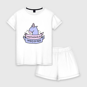 Женская пижама с шортиками хлопок с принтом unicorn в Тюмени, 100% хлопок | футболка прямого кроя, шорты свободные с широкой мягкой резинкой | tmblr | tumbler | unicorn | единорог