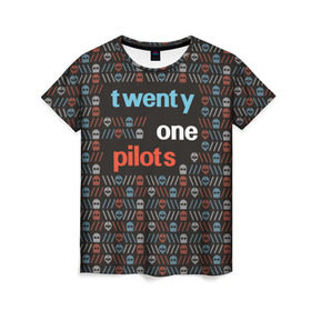 Женская футболка 3D с принтом Twenty one pilots в Тюмени, 100% полиэфир ( синтетическое хлопкоподобное полотно) | прямой крой, круглый вырез горловины, длина до линии бедер | 21 pilots