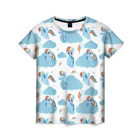 Женская футболка 3D с принтом My Little Pony в Тюмени, 100% полиэфир ( синтетическое хлопкоподобное полотно) | прямой крой, круглый вырез горловины, длина до линии бедер | dash | rainbow | пони | радуга