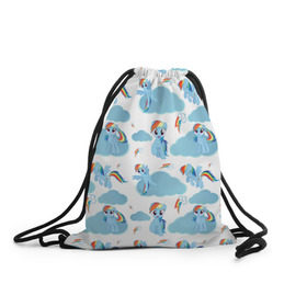 Рюкзак-мешок 3D с принтом My Little Pony в Тюмени, 100% полиэстер | плотность ткани — 200 г/м2, размер — 35 х 45 см; лямки — толстые шнурки, застежка на шнуровке, без карманов и подкладки | Тематика изображения на принте: dash | rainbow | пони | радуга